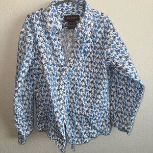 Ariat Boys Patterned Shirt Jacket in Blue and White